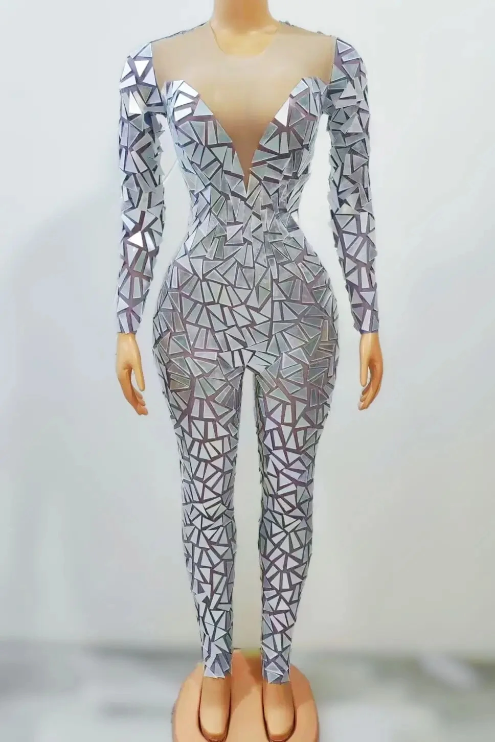 

Birthday Celebrate Prom Party Bodysuit Long Sleeves Transparent Jumpsuit Celebrate Costume Evening Women Dance Bodysuit