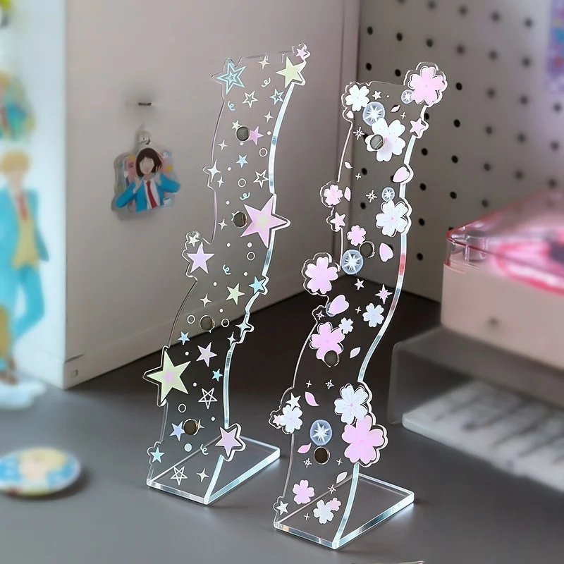 Starry & Cherry Blossom Acrylic Magnetic Badge Display Stand, Desktop Goods Holder for Anime Pins, Perfect for Shooting Props