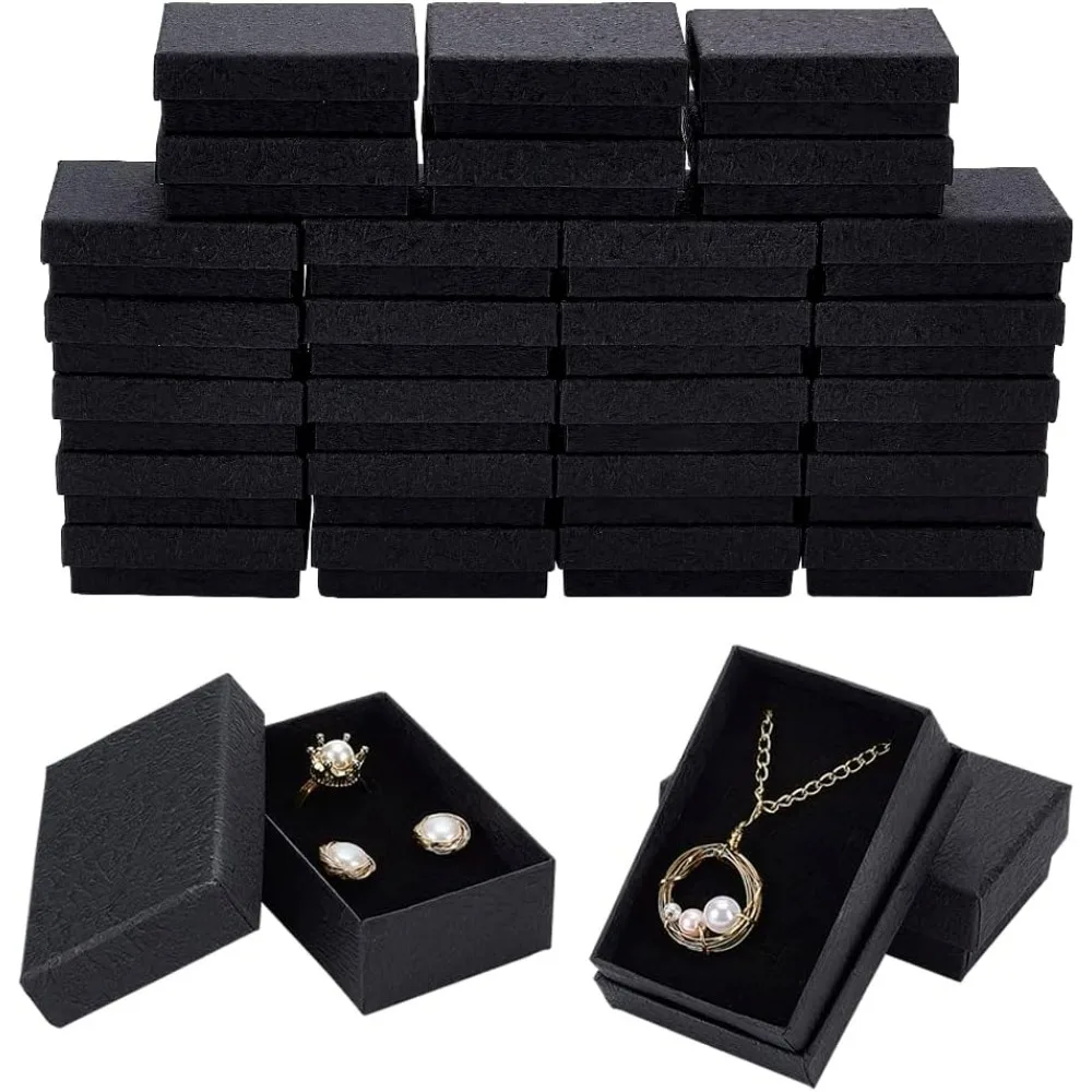 30 Pcs Textured Paper Jewelry Box 2x3.2x1 Inch Black Kneaded Paper Box Jewelry Gift Box with Sponge Cushion Inside