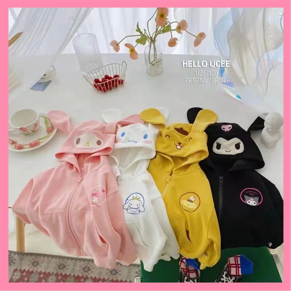 

Sanrioed Cinnamoroll Kuromi Children's Jacket Anime Mymelody Outerwear Sweater Hoodies Sweatshirt Girl Boy Tracksuit Sportswear