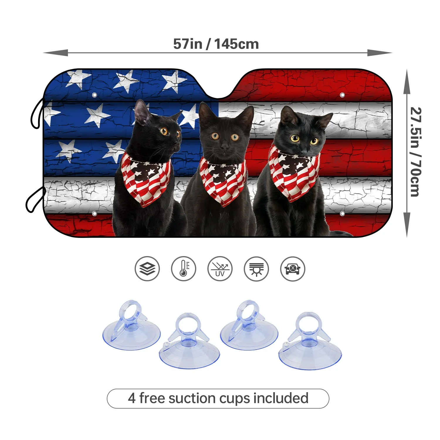 1pc American Flag Dog USA Flag Windshield Sun Shade With 4 Free Suction Cups For Independance Day Front Protector Folding Car Su