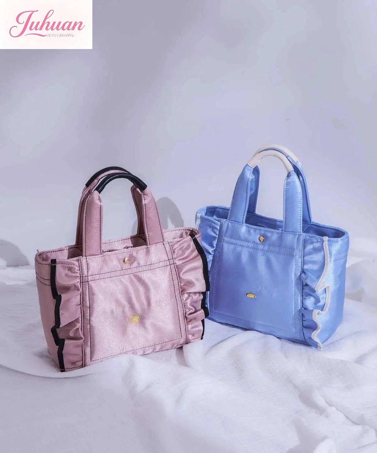 

Japanese Elegant Ladies Handbag Lolita Sweet Ruffled Tote Women's Bag Fashion Pink Satin Step Pink Light Blue Shoulder Bag