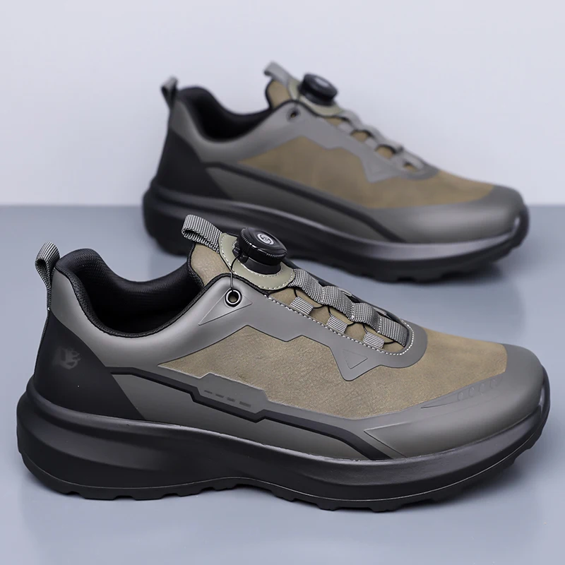 

Мужские повседневные кроссовки, легкие кожаные походные туфли, толстая подошва, дышащие, нескользящие, износостойкие, уличные кроссовки.