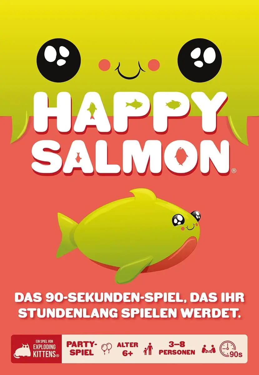 Exploding Kittens, Happy Salmon, Party Game, 3-8 Players, from 6+ Years, 90 Seconds, German