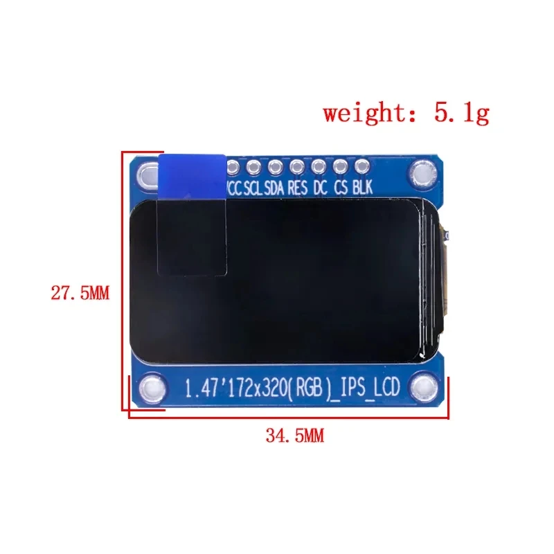 Imagem -05 - Ips Screen Lcd Led Display Module Interface Full Color Tft hd St7789 Controlador 3.3v 3.3v 1.47 in 172x320 hd