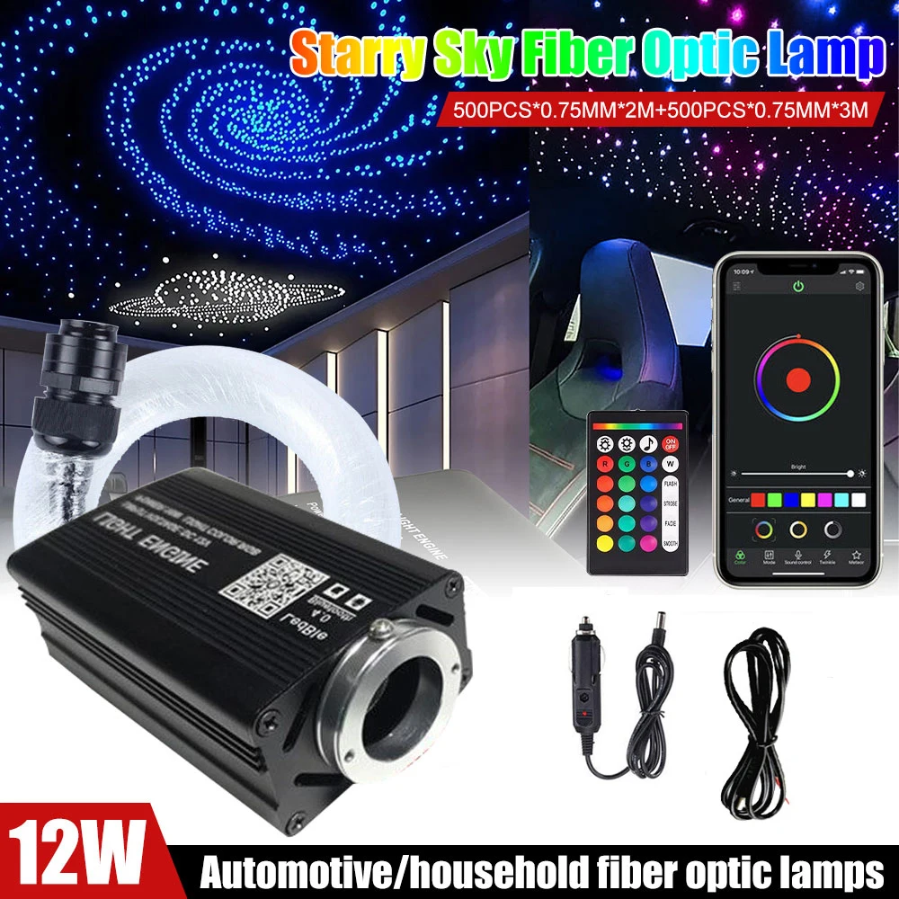 12V 500pcs Fiber Optic Car LED Starlight Fiber Light Strip with Remote & Smart APP Bluetooth Controller RGBW Starlight Effect Do