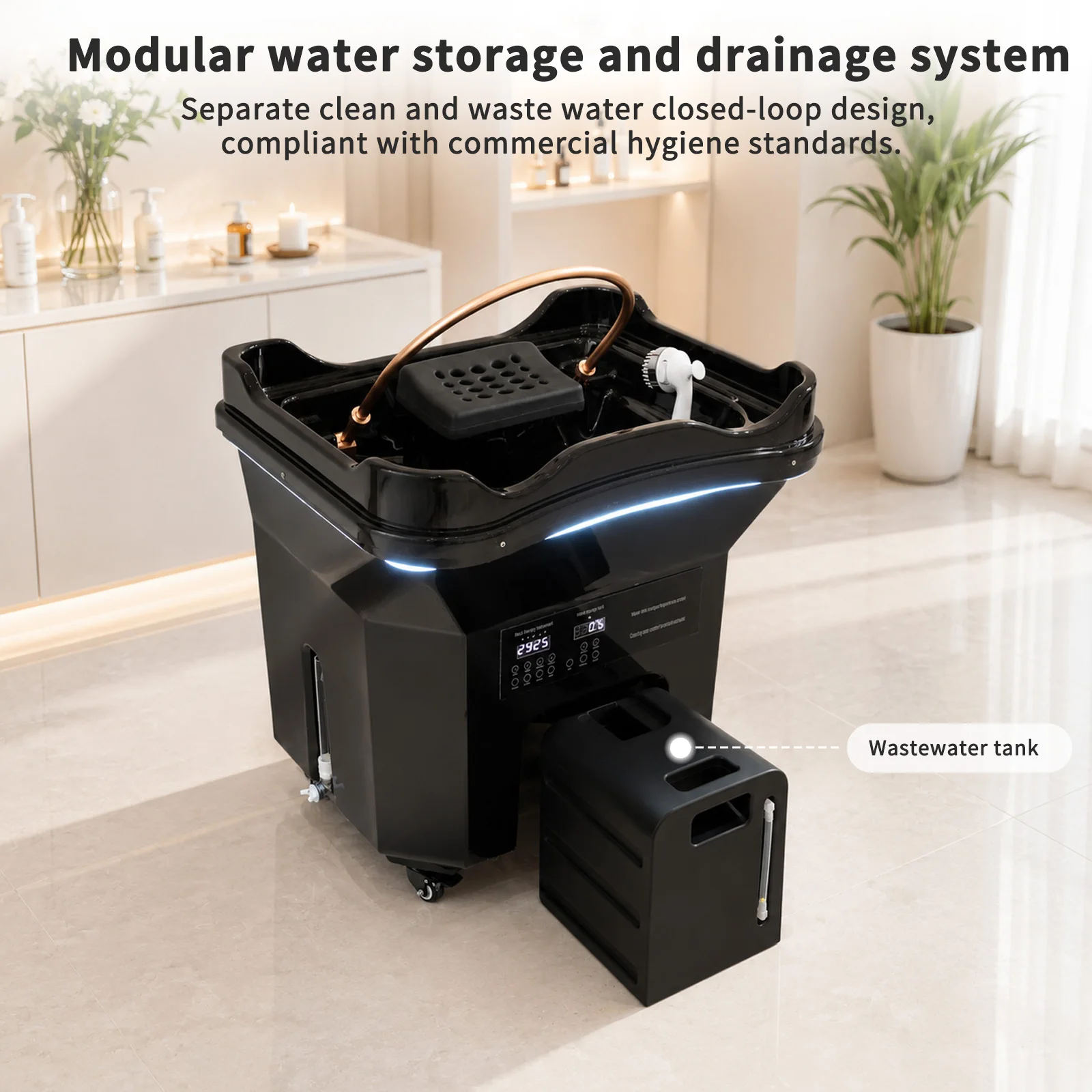 Kopf-SPA-Shampoo-Becken mit 60L Wasserspeichertank und Wasserkreislauf, Heizfunktion, Anschließbare Massageliege, Lieferung innerhalb von 2-10 Tagen – Detail 5
