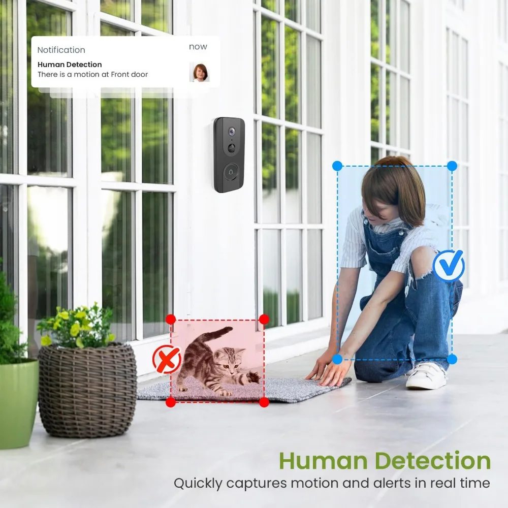 5MP Wireless Wifi Video Doorbell Camera Home Safety Battery PIR Human Motion Detection High Definition Doorbell Second Wire