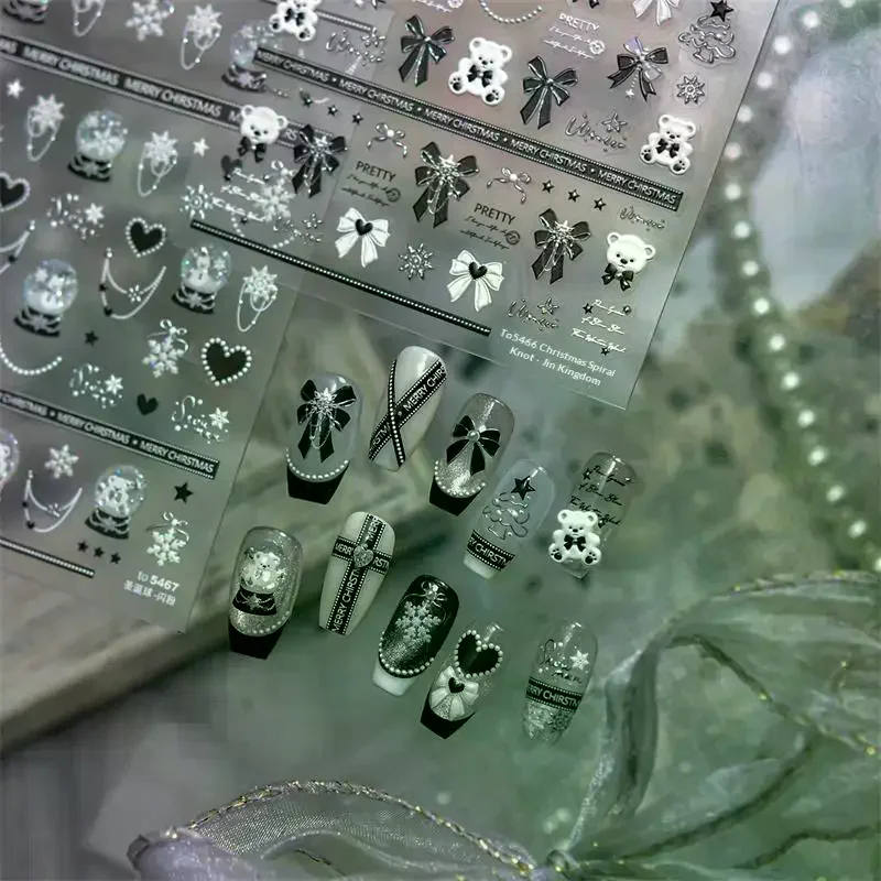 جميلة ندفة الثلج القوس كريستال الكرة مسمار الفن ملصق النقش ذاتية اللصق مسمار ملصق السنة الجديدة عيد الميلاد مانيكير الشارات هدية #2