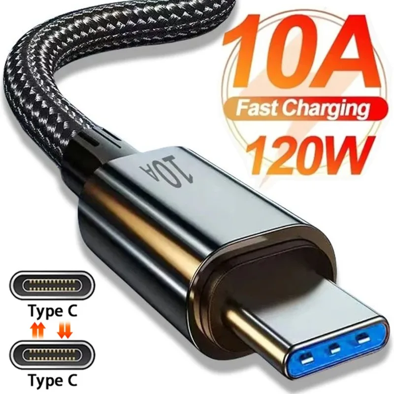 Nylon Braided 10A USB C To Type-C Fast Charging Cable for iPhone Samsung Xiaomi Huawei iPad Tablet Mobile USB Type C Data Cord