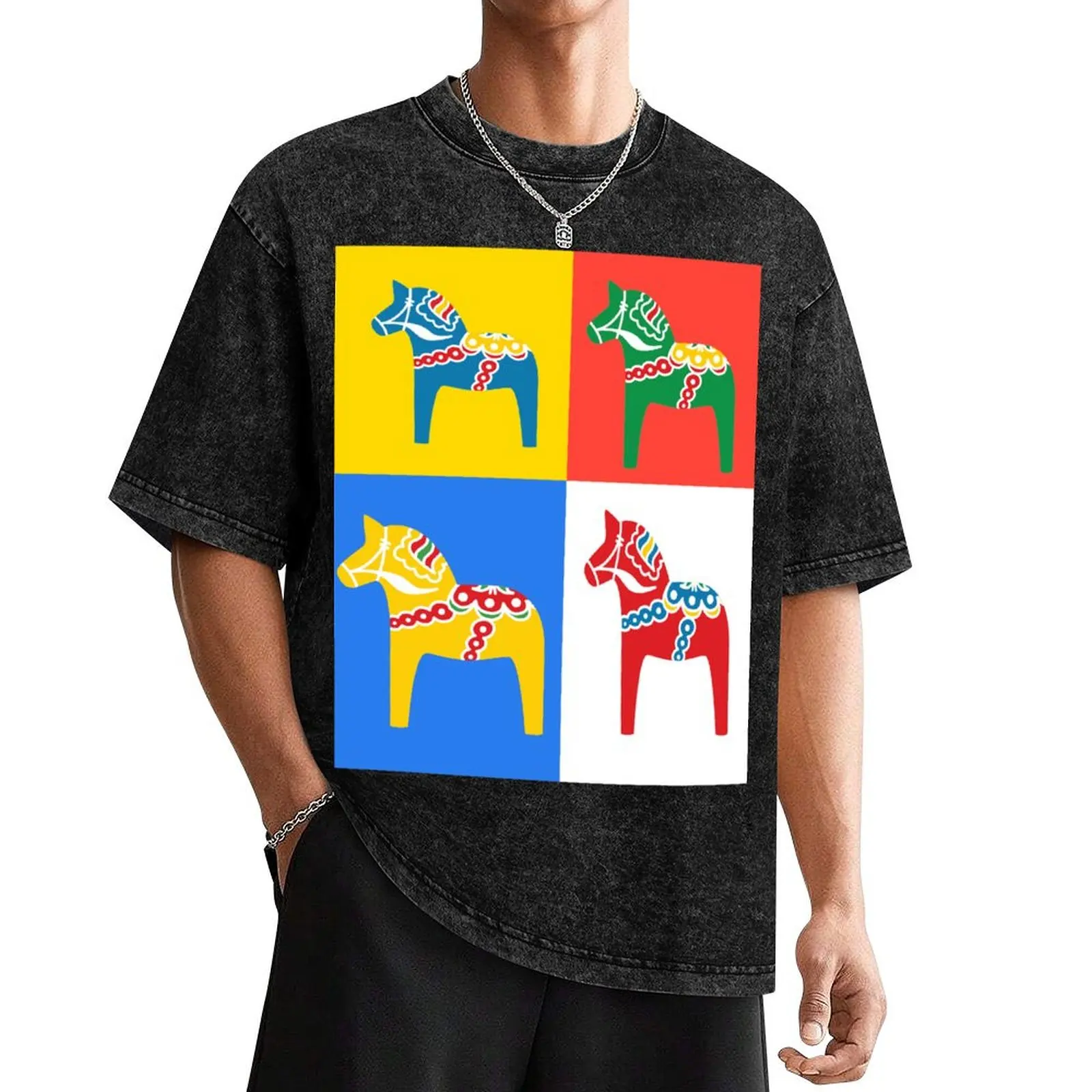 Dala Horses Dalarna Squares Sweden Horse Dalecarlian Swedish Colorful Dala Host T-Shirt tees tshirts personalised men clothes