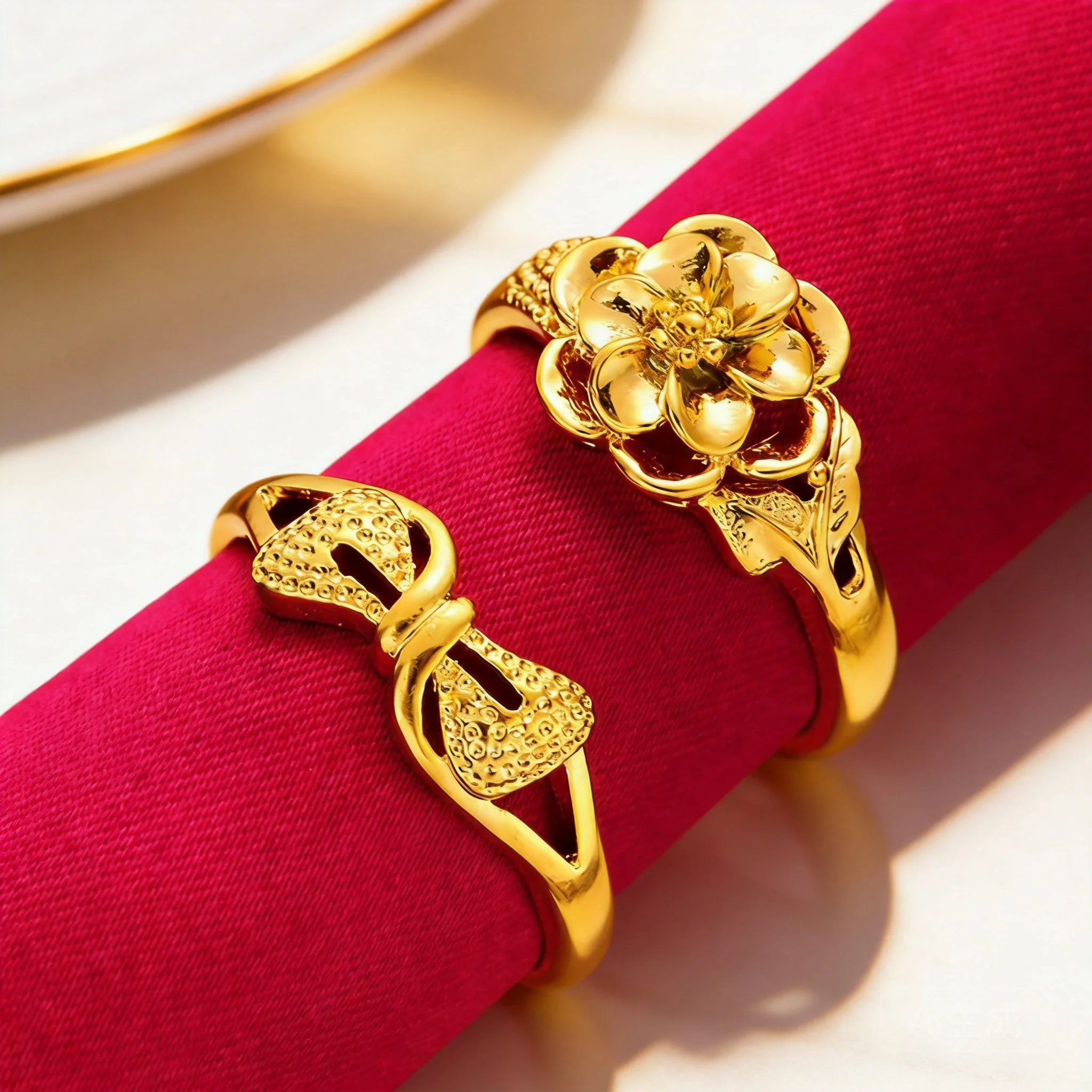 Vietnamese Style Sand Gold Plated Adjustable Open Women Rings Flower Butterfly Faux Gold Fashion Jewelry Daily Wear Dates Party