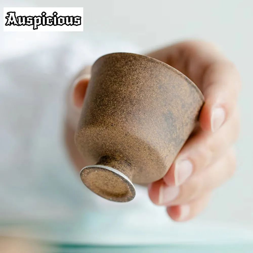 2 قطعة/مجموعة ريترو قديم روك كلاي الشاي النقي اليدوية تتبع الفضة السيراميك كوب صغير عالية القدم ماستر كأس السلطانية تذوق الشاي القدح 35 مللي