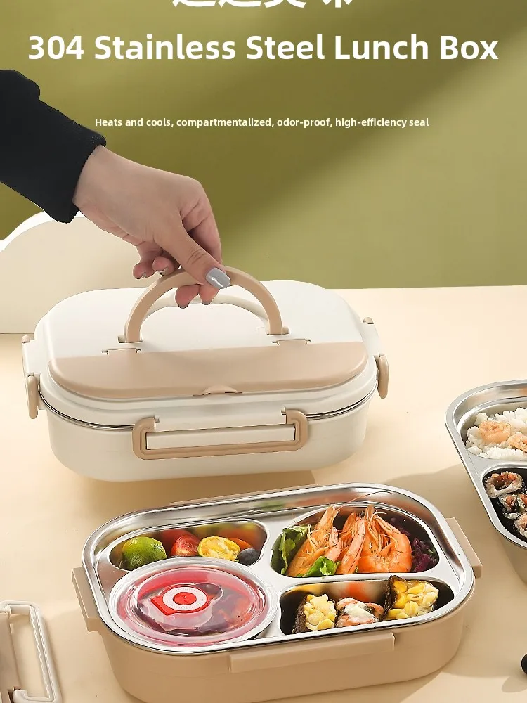 Insulated Stainless Steel 304 Lunch Box Microwave Safe Divided Compartments Student Thermal Food Container Portable Lunch Tray