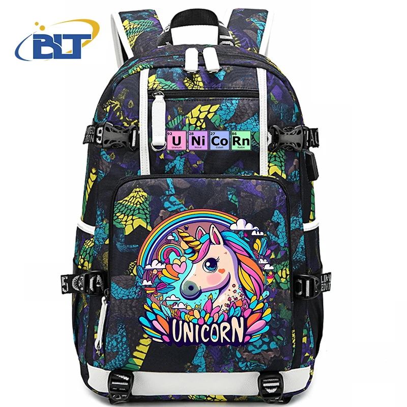 Unicorn print kids school bag large capacity backpack usb outdoor travel bag school gift for girls