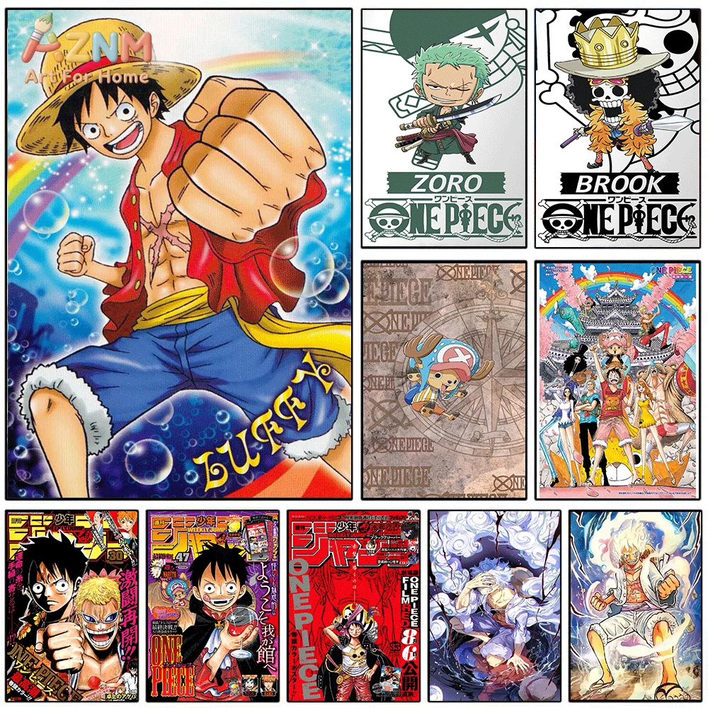 AZNM Unframed Canvas Print One Piece Luffy Zoro Brook Chopper Nika Anime Wall Art Manga Poster Home Decor