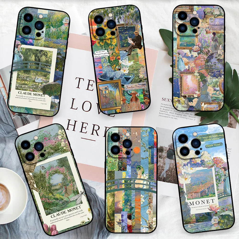 Art Claude Monet Painting For iPhone 11 12 13 14 15 16 Pro Max Plus Black Soft Case Shell