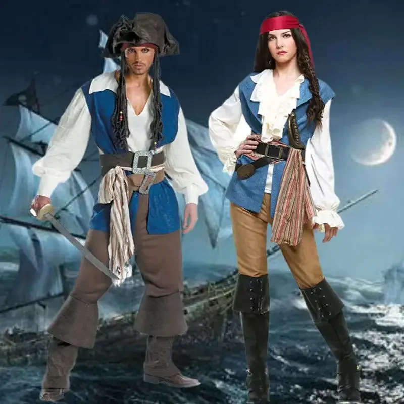 

AnimeHalloween Men Women High Seas Pirate Costume Captain Cosplay Suit Carnival Party Performance Fancy Dress Up Gift