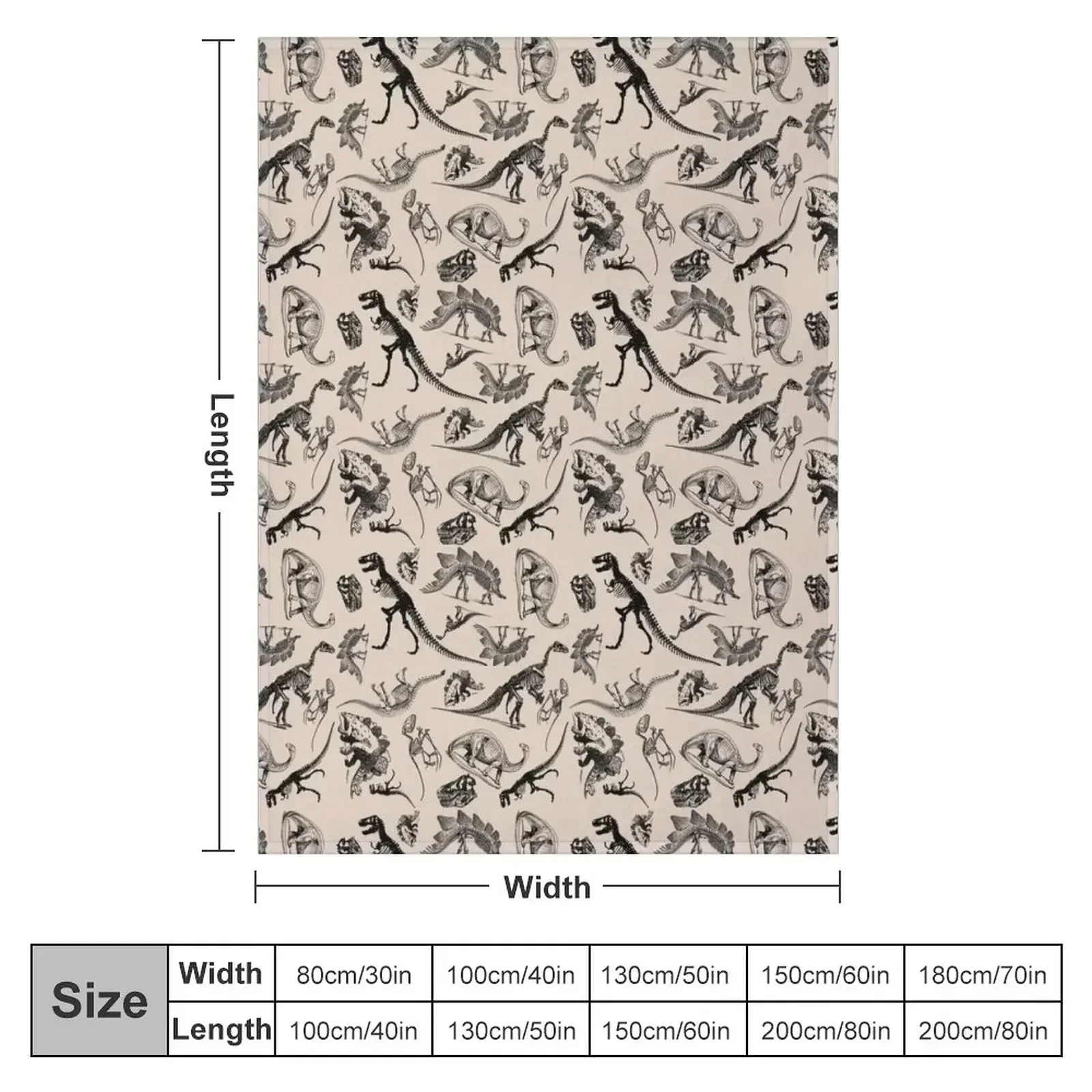 Vintage Museum Dinosaurs and Skeletons Black and Cream Throw Blanket couch cozy soft plush fuzzy picnic outdoor blanket