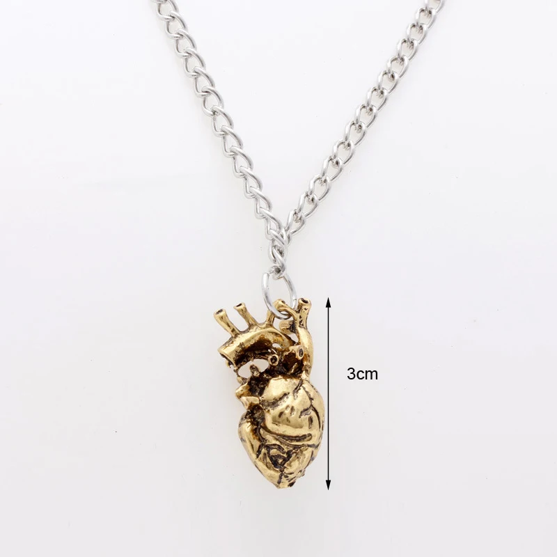 LOVBEAFAS Anatomical Heart Maxi Pendant Necklace Women Jewelry Three-dimensional 3D Science Vintage Anatomy Maxi Necklace