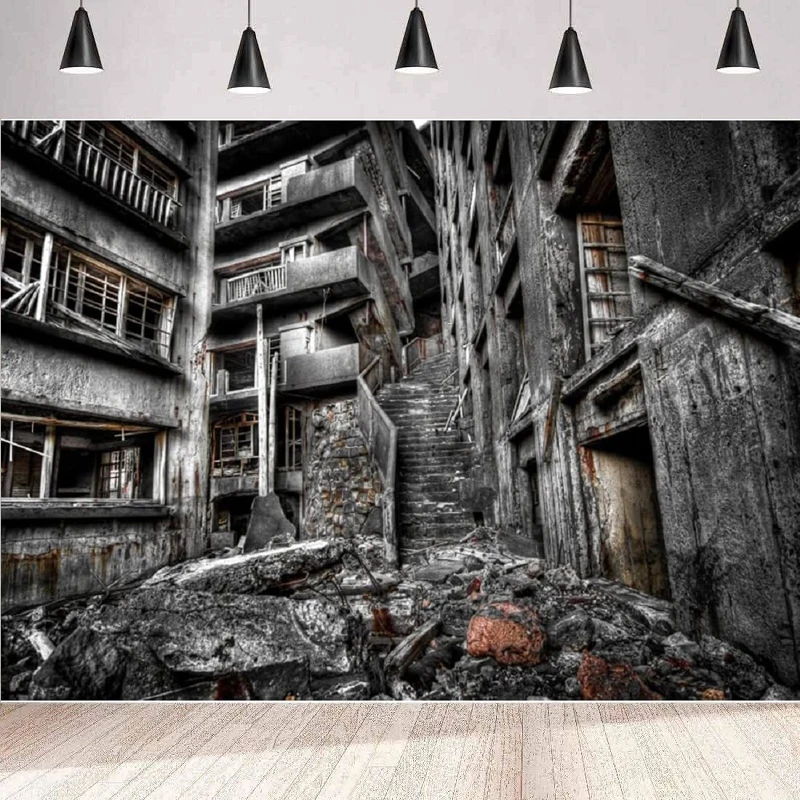 Disaster Photography Backdrop Destroyed House Shabby Dirty Ruins Abandoned Buildings Background Doomsday Theme Party Decor Wall