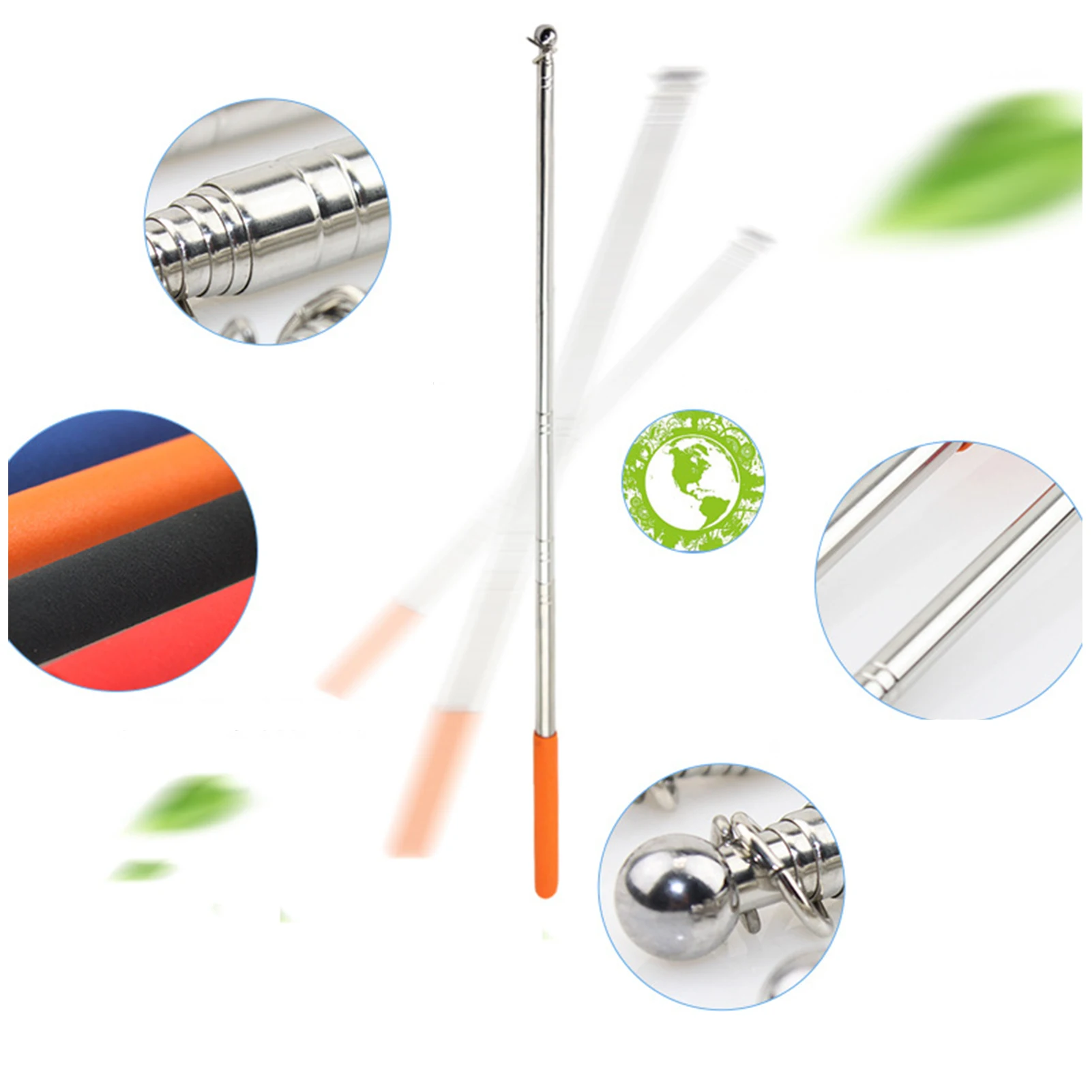 Teaching Pointer Stick Stainless Steel Portable Staff Banner Flag Pole Ergonomic Handle Extendable Flagpole For Tour Guides