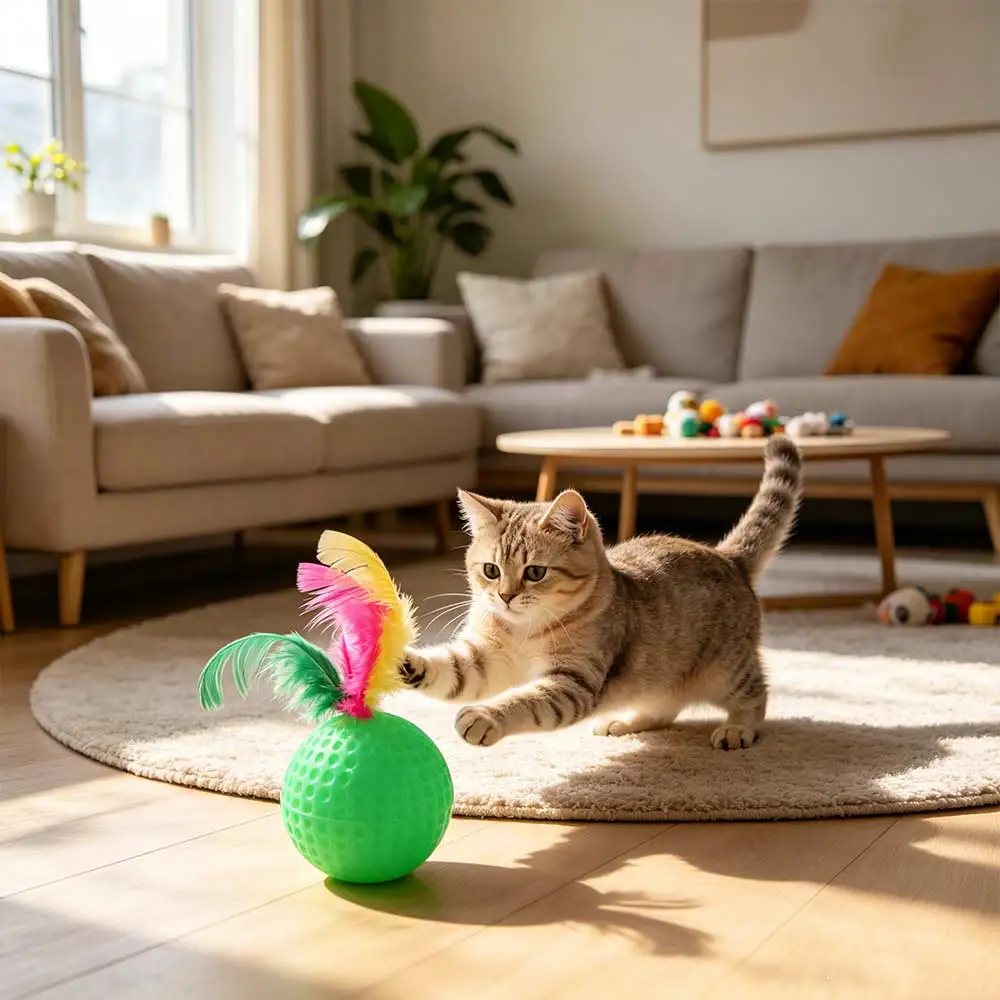 Plastic Feather Golf Ball Cat Teaser Ball Random Color Bite Resistant Cat Molar Sound Ball Cats Self Hi Cat Teeth Grinding
