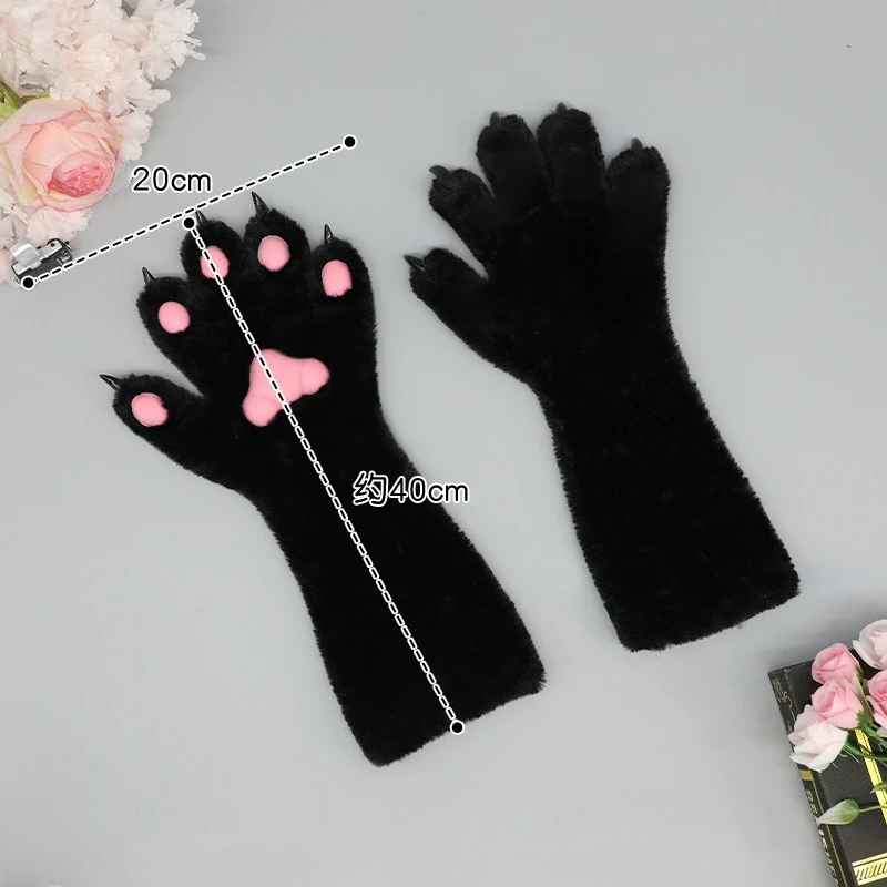 6 สีผู้หญิง Cat Paws ถุงมืออะนิเมะ Plush คอสเพลย์อุปกรณ์เสริม Comic-con Stage Show Party Fursuit Mittens Furry Kig Claw
