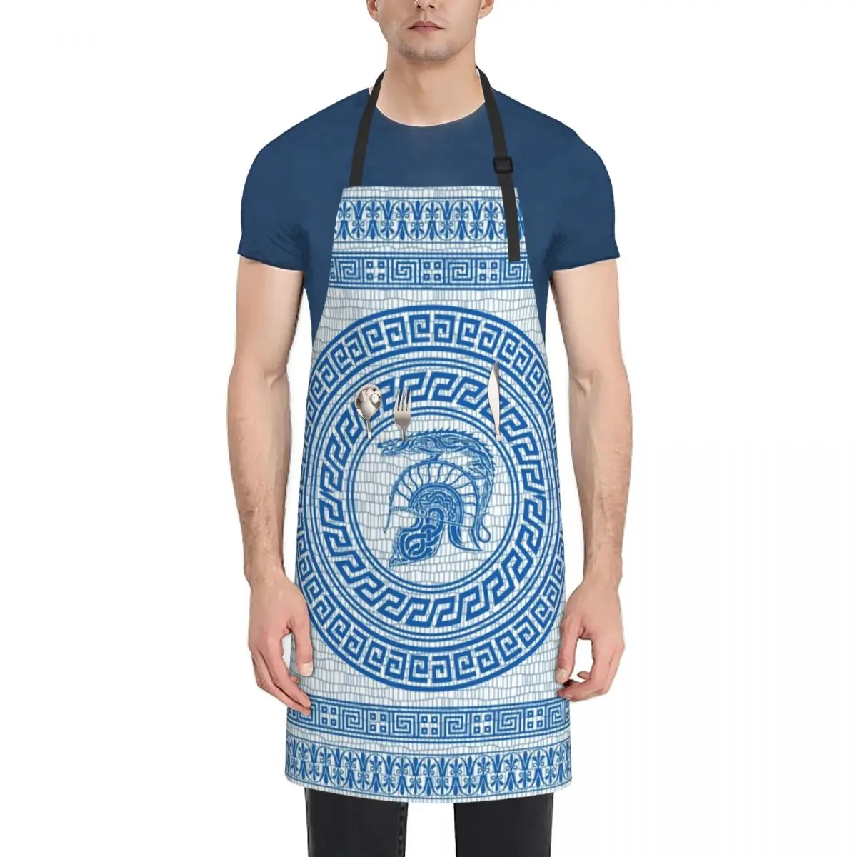 Dragon Helmet Greek Pattern (blue version) Apron japanese style Things For The Home Waterproof women for women halloween Apron