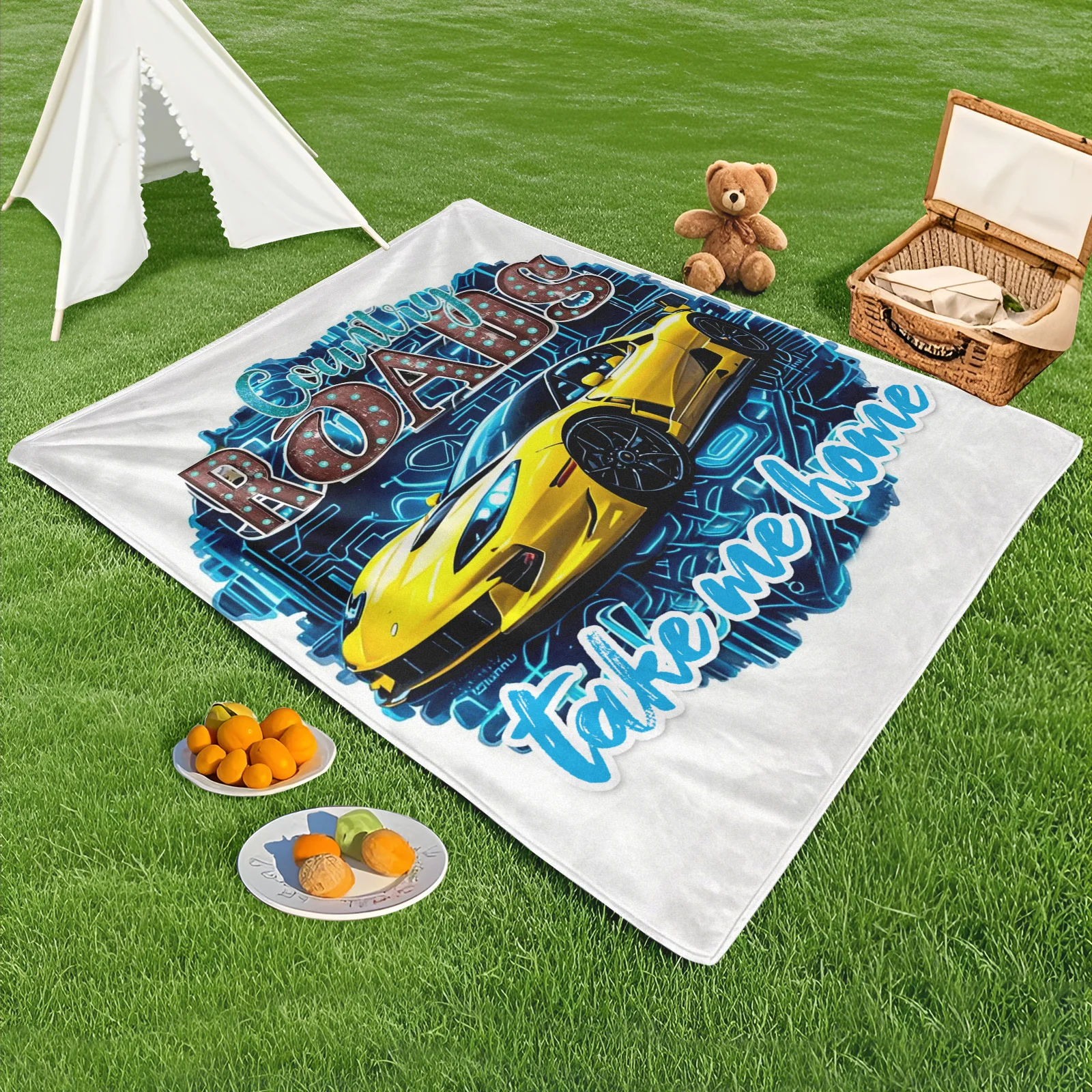 Inspired Car And Road Themed Outdoor Blanket For Tech Enthusiasts Exploring Nature And Scenic Drives With Modern Design