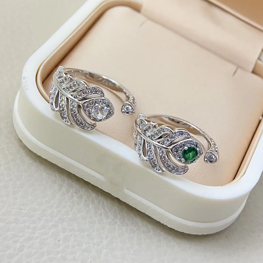 

New High-Quality 925 Sterling Silver Classic Series Full Zircon Feather Ring, Fashionable And Romantic Holiday Banquet Gift