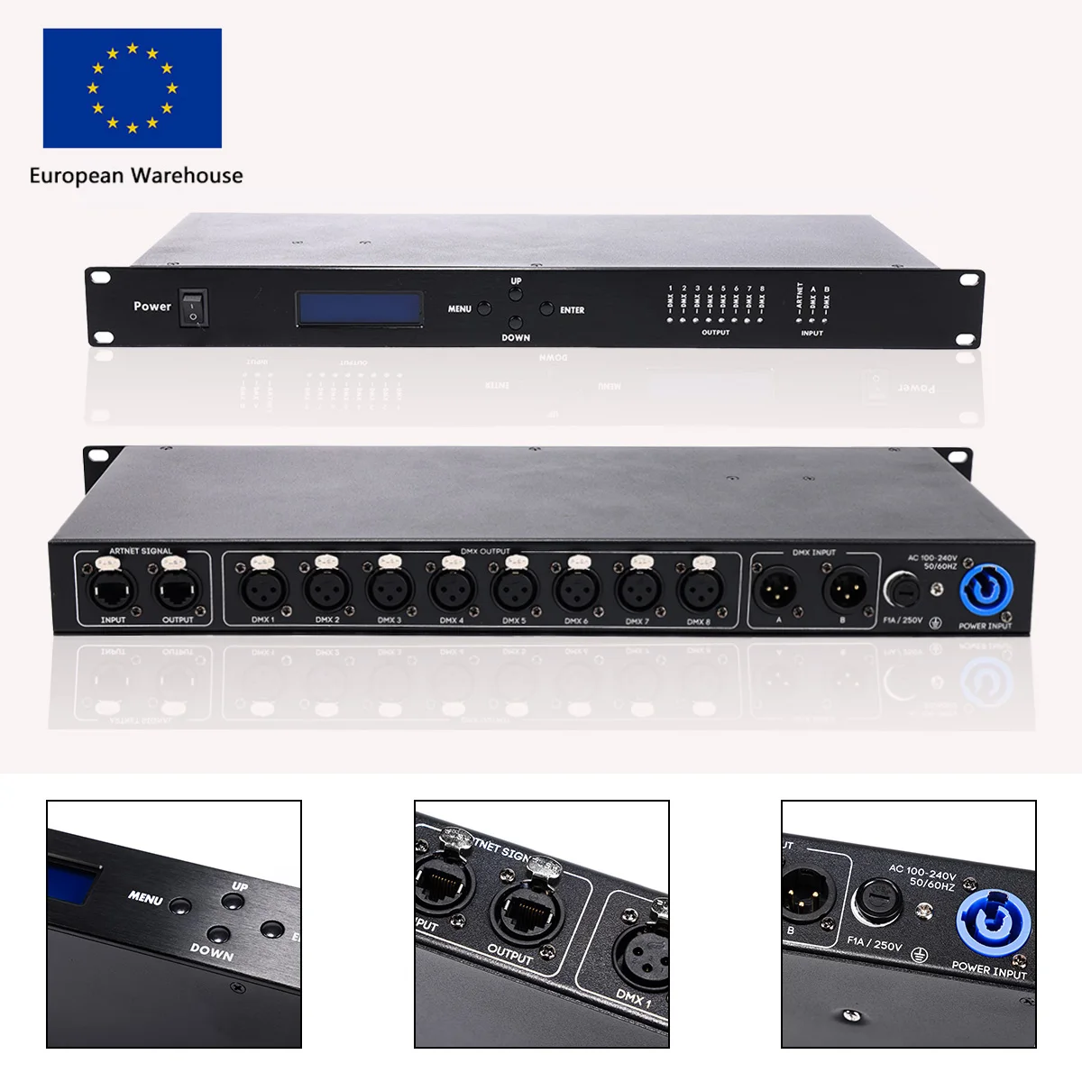 Convertisseur Répartiteur Expander ArtNet vers DMX 8 Voies 8x512 4096 Canaux pour Contrôleur d'Éclairage Scène, Fête, DJ, Club, Bar, Disco
