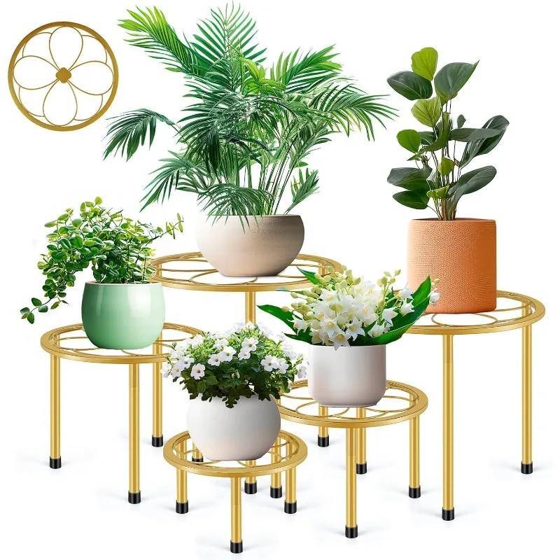 

5 Pack Metal Plant Stand, Anti-Rust Iron Plant Stands for Indoor and Outdoor, Heavy Duty Flower Pot Stands for Multiple Plant