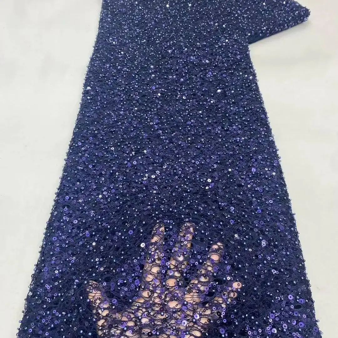 Tessuto di pizzo con perline di paillettes africane di lusso 2025 Sposo di alta qualità Matrimonio nigeriano Ricamo da sposa Tulle francese Cucito