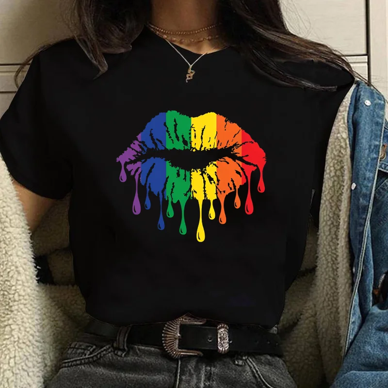 

Women's Summer Colorful Lips T-Shirt Fashion Outdoor Casual Women's Clothing Lips Pattern Printed T-Shirt Tops