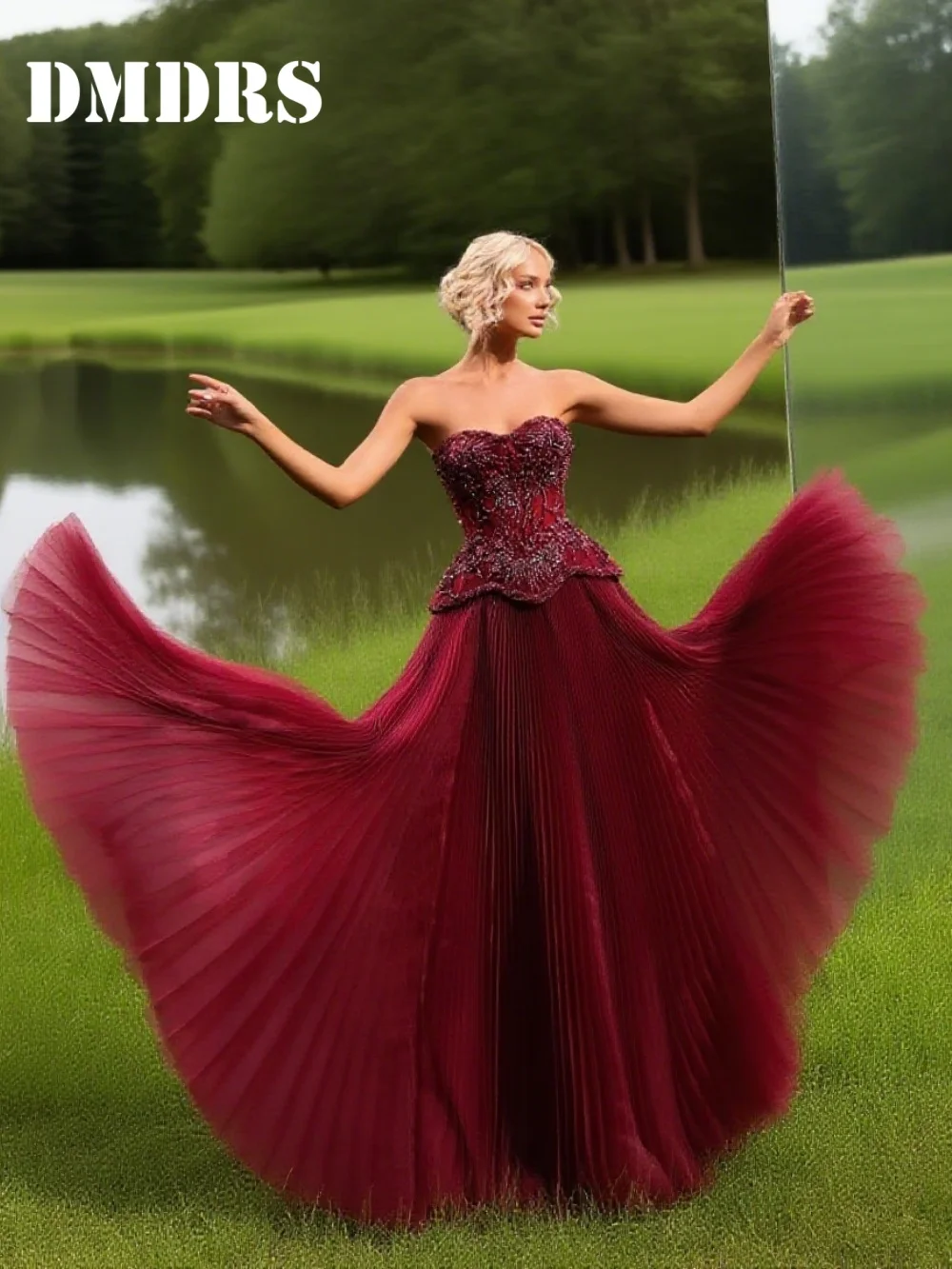 

Romantic Crystal Beaded Evening Dress Luxurious A-Line Party Gown Romantic Sleeveless Floor-Length Party Dress فساتين سه
