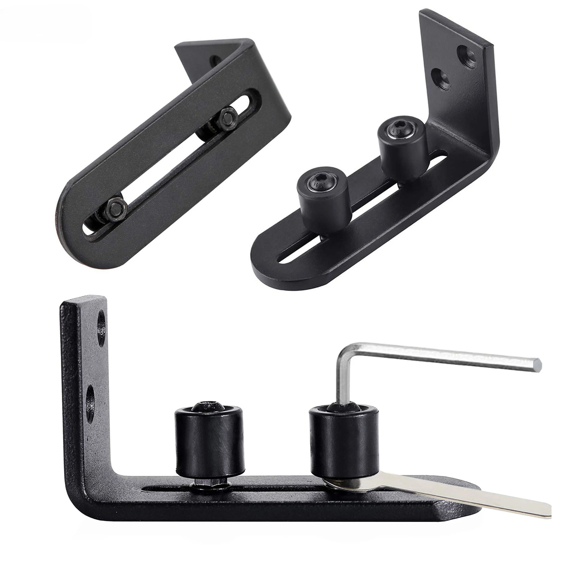 1set American barn door hanging rail swing stopper, sliding door anti-swing non-slotted L-shaped double-wheel ground guide
