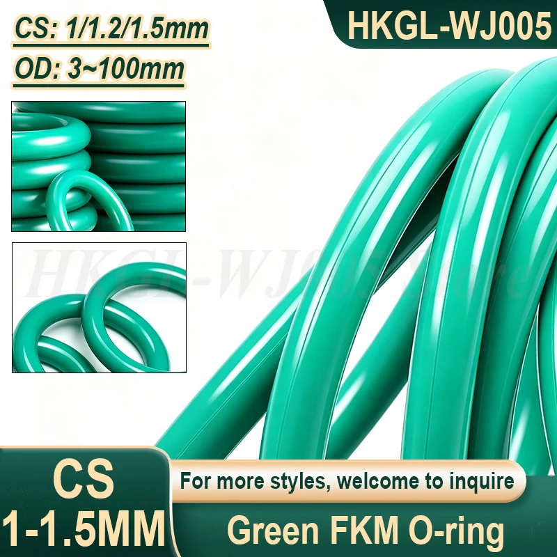 Green FKM O-ring CS 1/1.2/1.5mm Fluororubber Sealing Gasket High Temperature/Oil Resistance Sealing Ring