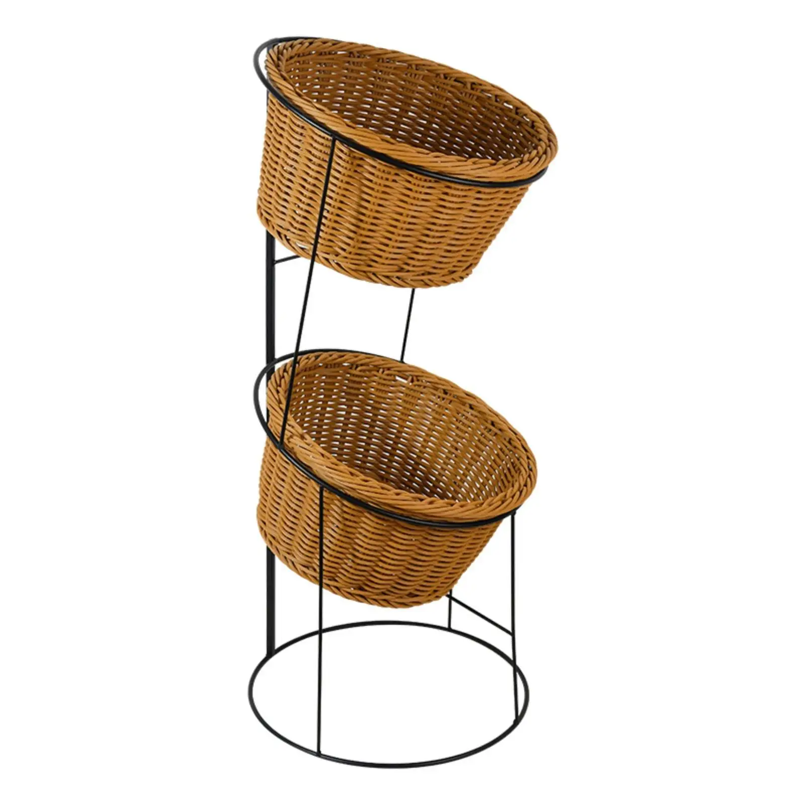 Versatile Basket Shelf Display Stand for Fruits Veggies Bulk Items with Compact Footprint for Small Shops