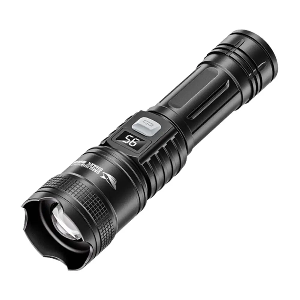 Highlight Flashlight Digital Display Smiling Shark Retractable Zoom Portable Three-gear Camping Outdoor Flashlight Adjustme X4G1