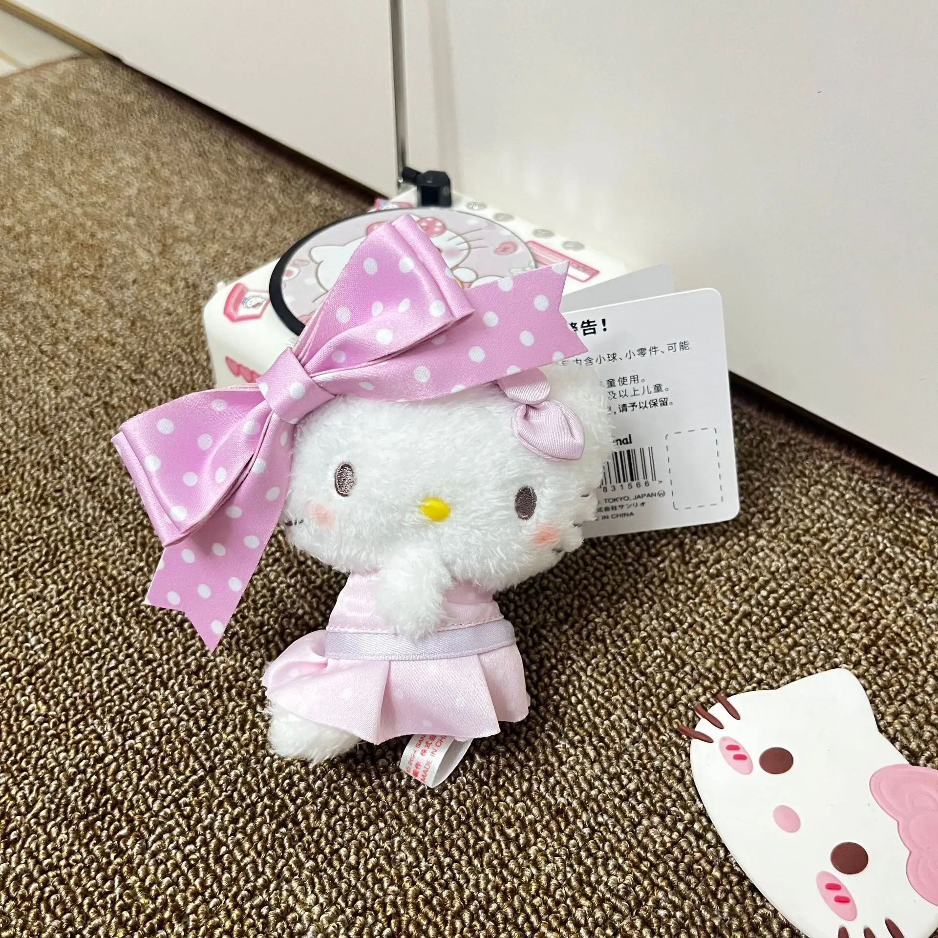 

Kawaii Hello Kitty Cartoon Polka Dot Bow Plush Backpack Pendant Anime Sanrio Girl's Heart Cute Plush Doll Toys Keychain Gift