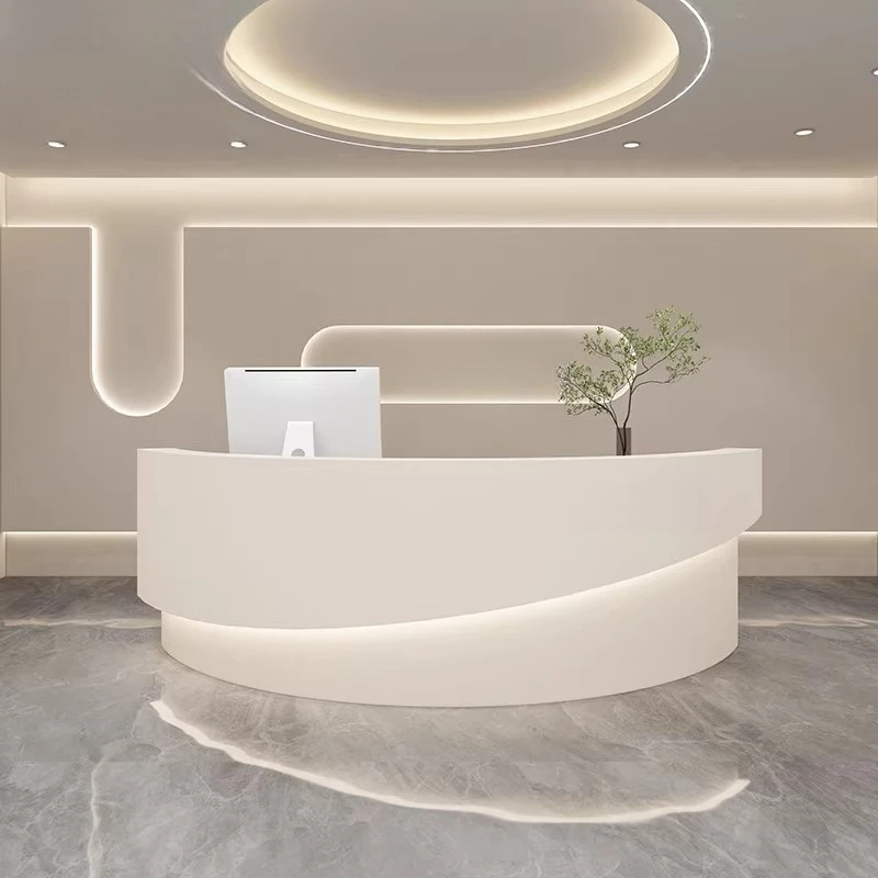 Curved Modern Reception Desk Cafe Counter Cash Reception Desk Hairdressing Beauty Salon Theke Rezeption Commercial Furniture