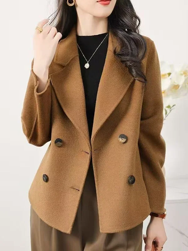 Spring 2026 Thickened Woolen Jacket Short Loose Women's Coat Double Row Buttons Casual Style Korean Version plus Size