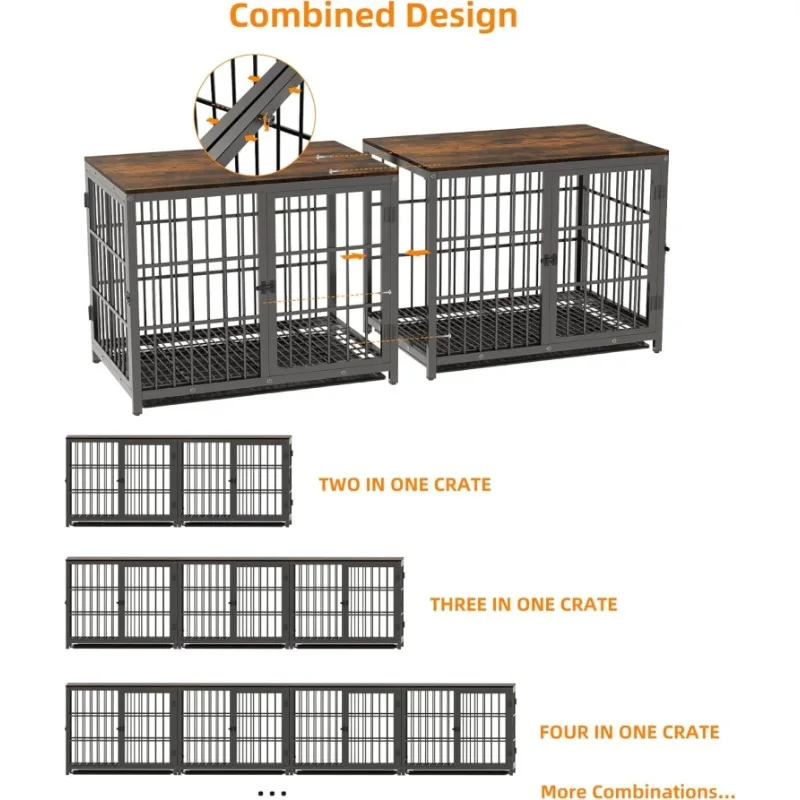 Heavy Duty Dog Cage Furniture Universal Pet Side Table Kennel Three Doors Removable Tray Puppy Training Cage Set