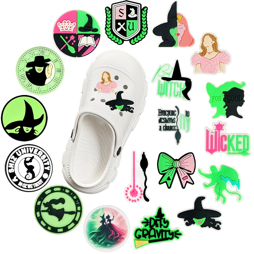

1-18pcs NEW Magic Cartoon Bad Witch Series PVC shoe Accessories DIY with Hole Wristband PVC Shoe Decorations Buckle Kids Gifts