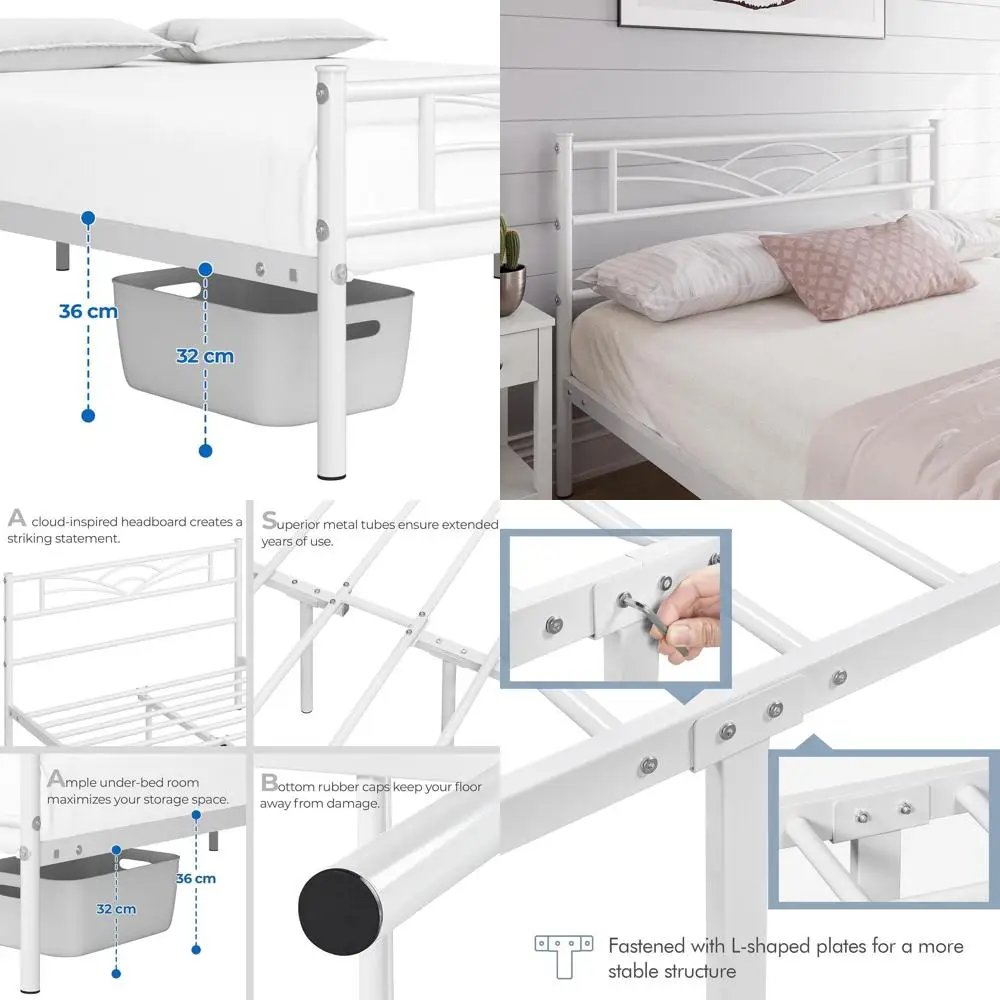 

Cloud-Inspired Metal Platform Bed with Ample Storage, No Box Spring Needed, White