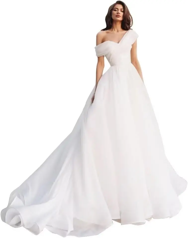 Vestidos de fiesta de tul con un hombro hechos a medida, vestido largo para quinceañeras, vestido de baile de Organza, vestido de novia hinchado para novia, vestidos de novia