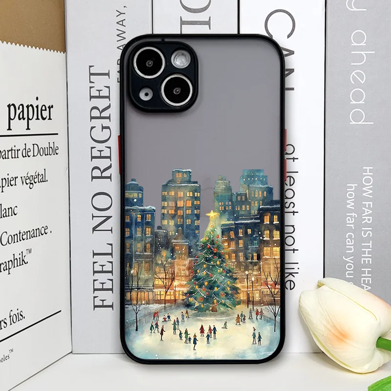 Christmas Street Landscape Phone Case For iPhone 17 16 15 11 12 14 13 Pro Max Mini X XS XR 7 Plus SE Shockproof Hard Matte Cover