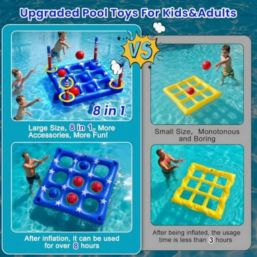 Pool Party Toys Games Set - Giant Inflatable Tic Tac Toe Float Game, Outdoor Pool Games for Adults Family Pool Toys for 2-10 Pl view 3