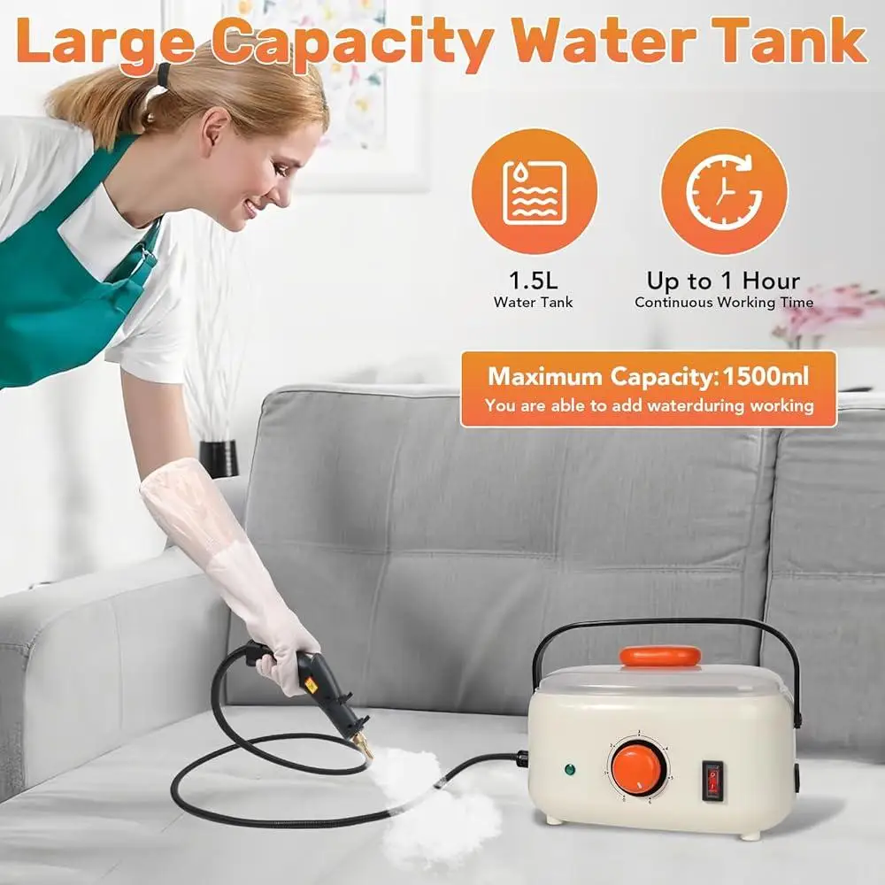 Handheld Steam Cleaner 1500ml High Pressure 2500W Portable Steam Machine with 3 Brush Heads Home Furniture Cleaning